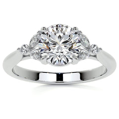 Round and Marquise Moissanite Cathedral Engagement Ring