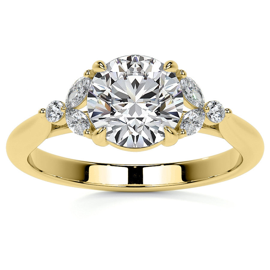 Round and Marquise Moissanite Cathedral Engagement Ring