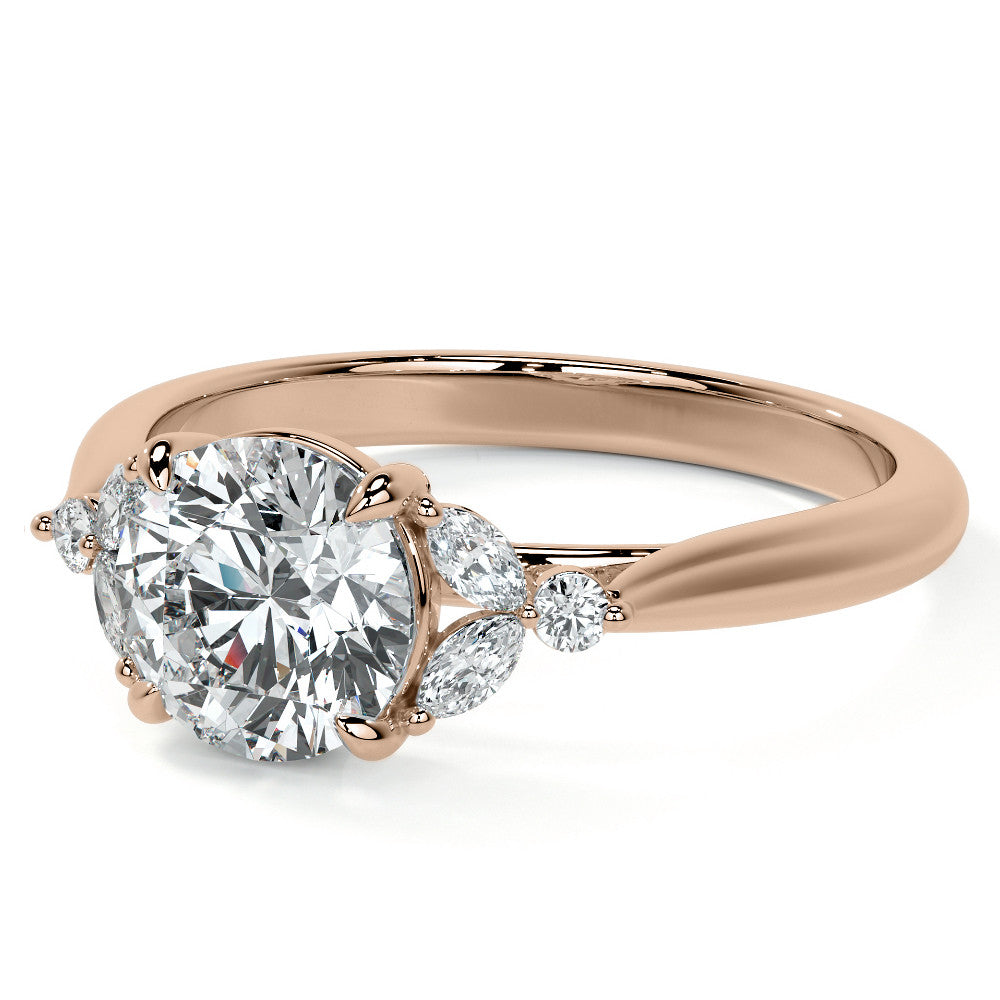 Round and Marquise Moissanite Cathedral Engagement Ring
