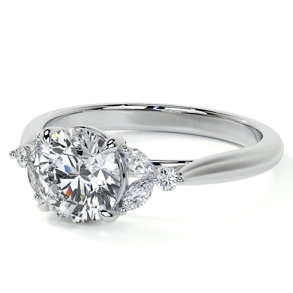 Round and Marquise Moissanite Cathedral Engagement Ring