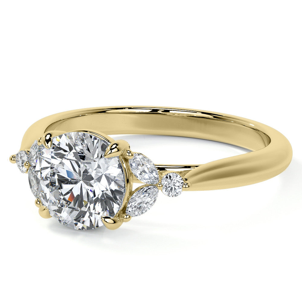 Round and Marquise Moissanite Cathedral Engagement Ring