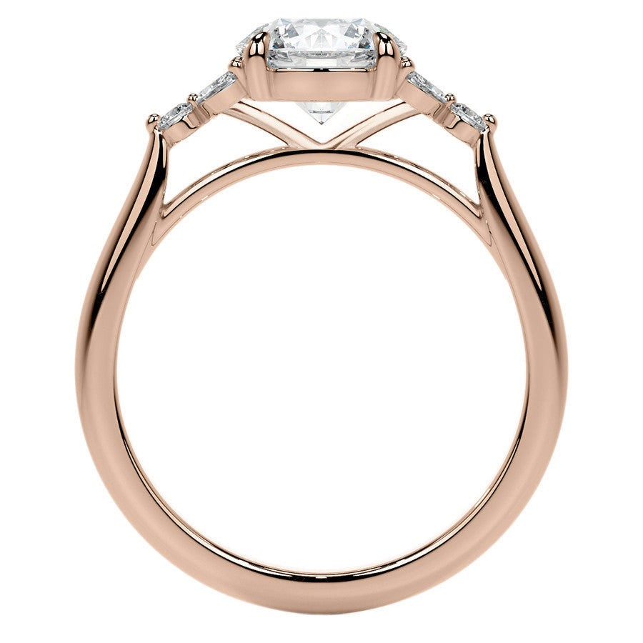 Round and Marquise Moissanite Cathedral Engagement Ring