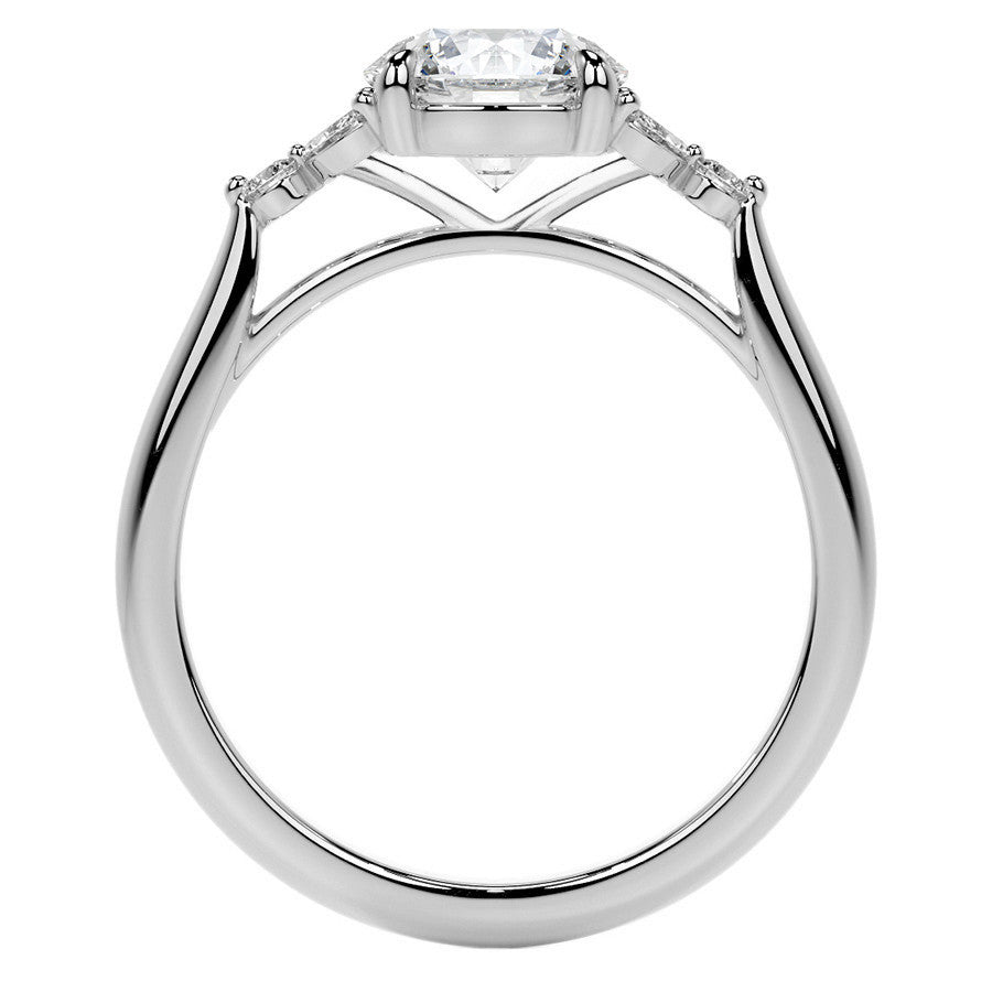 Round and Marquise Moissanite Cathedral Engagement Ring