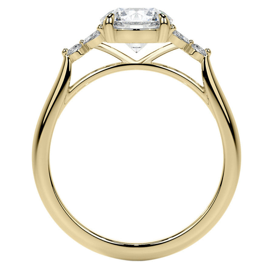 Round and Marquise Moissanite Cathedral Engagement Ring
