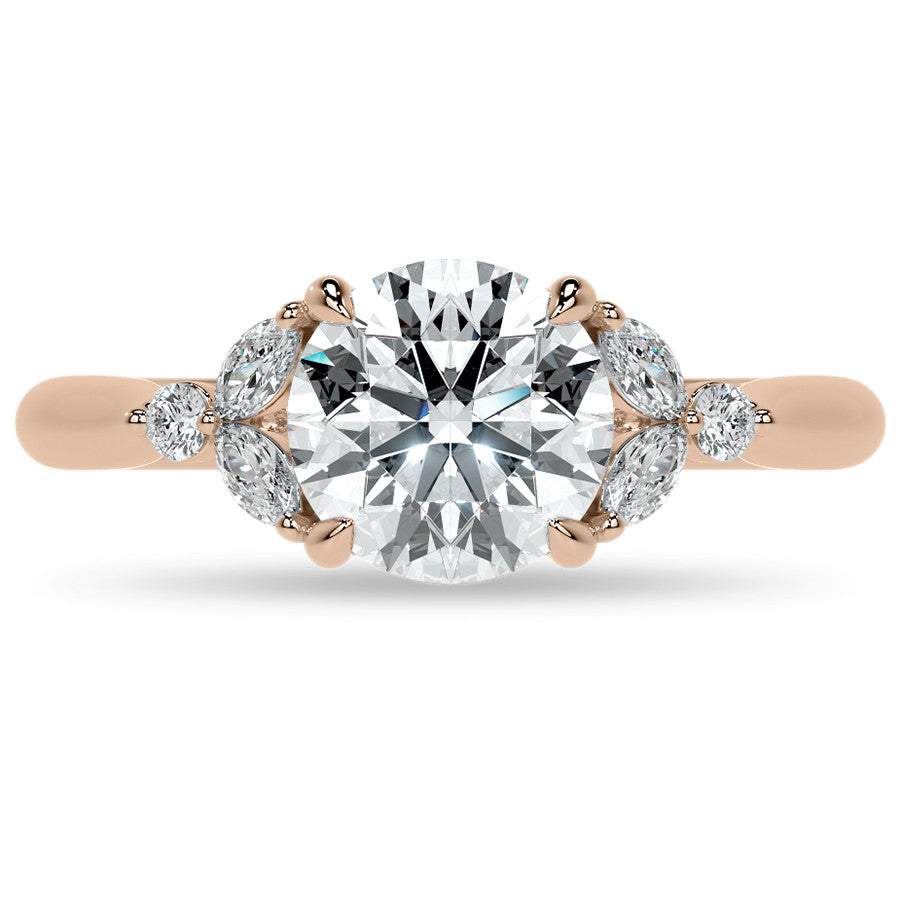 Round and Marquise Moissanite Cathedral Engagement Ring