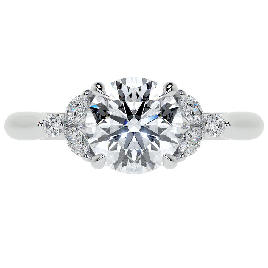 Round and Marquise Moissanite Cathedral Engagement Ring