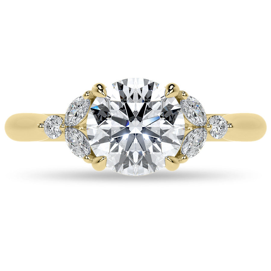 Round and Marquise Moissanite Cathedral Engagement Ring