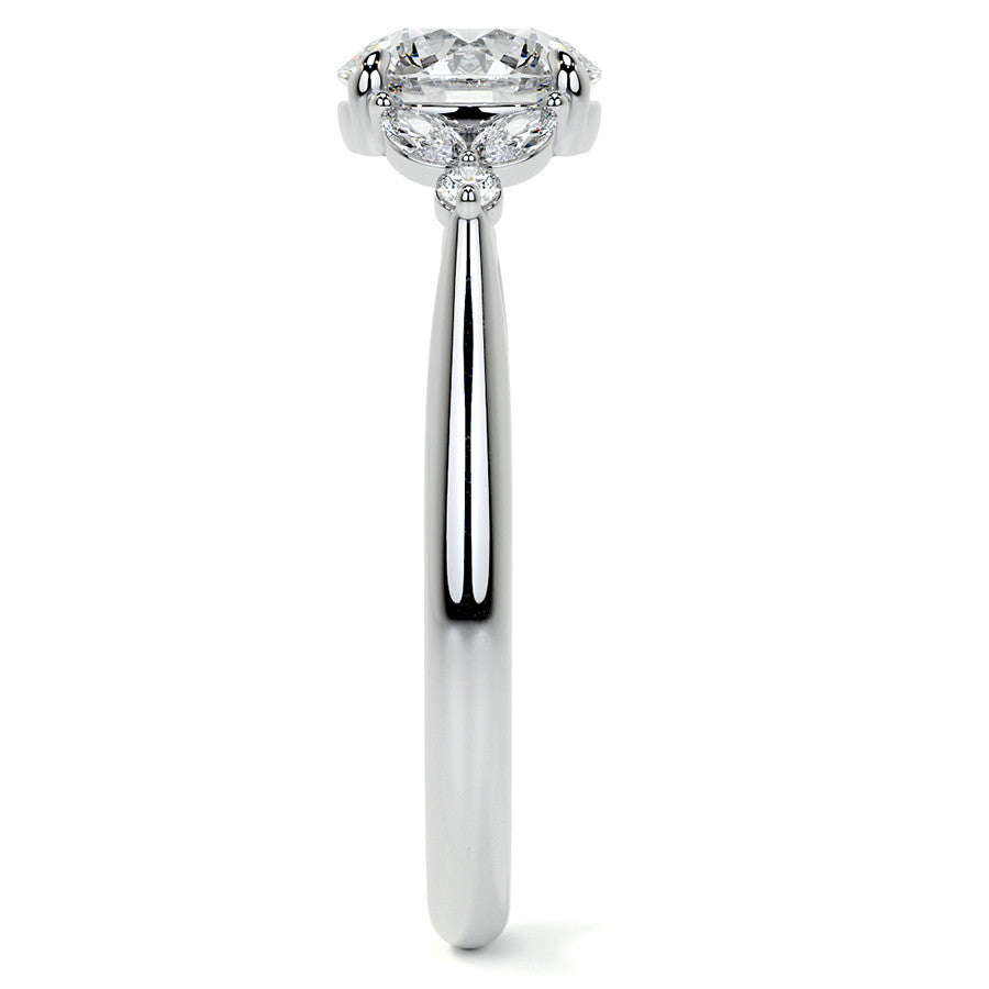 Round and Marquise Moissanite Cathedral Engagement Ring