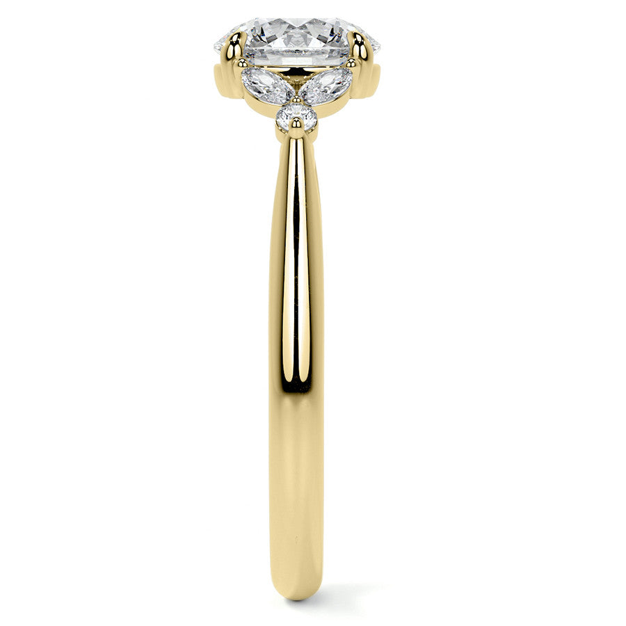 Round and Marquise Moissanite Cathedral Engagement Ring