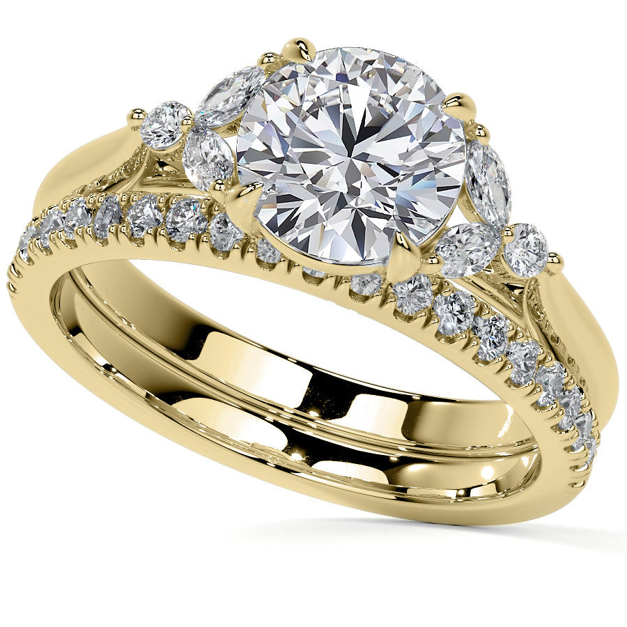 Round and Marquise Moissanite Cathedral Engagement Ring
