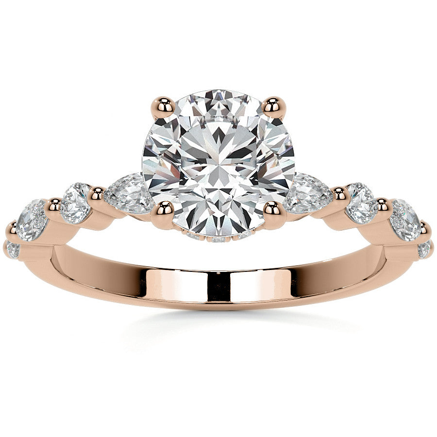 Round and Marquise Single Shared Prong Moissanite Engagement Ring