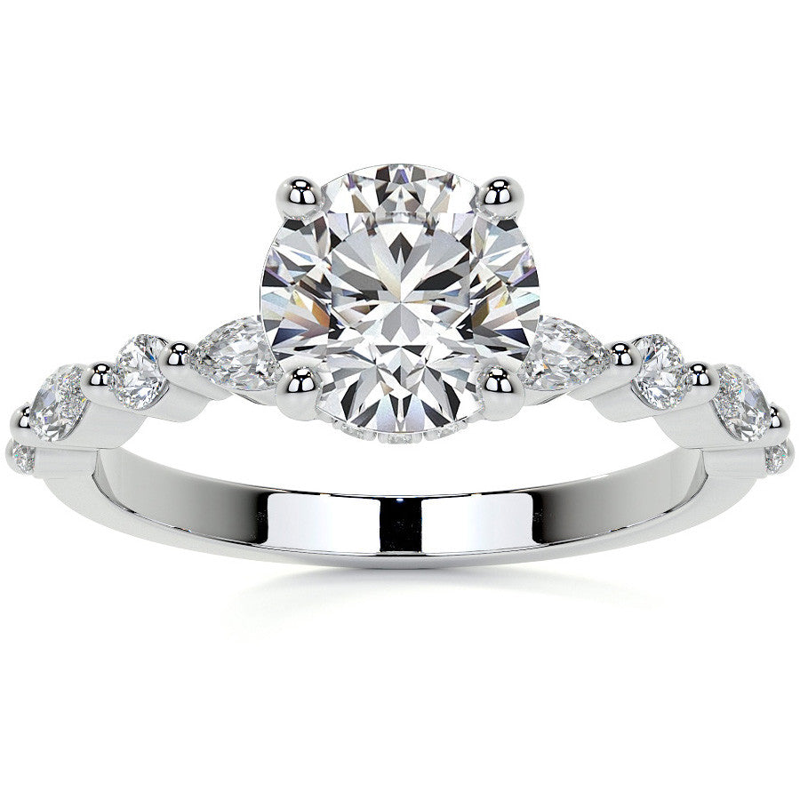 Round and Marquise Single Shared Prong Moissanite Engagement Ring