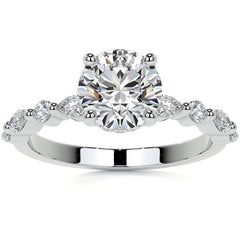 Round and Marquise Single Shared Prong Moissanite Engagement Ring