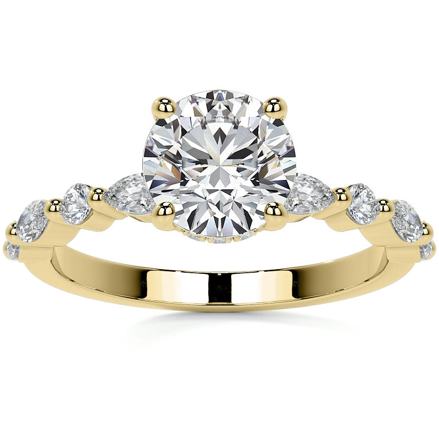 Round and Marquise Single Shared Prong Moissanite Engagement Ring