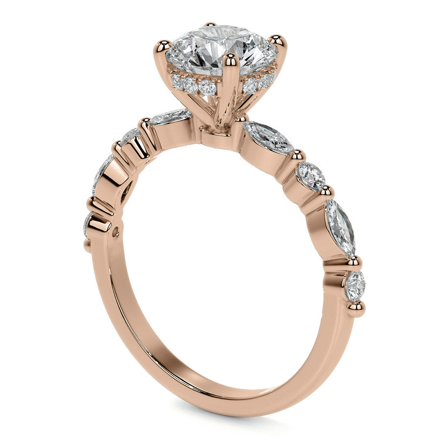 Round and Marquise Single Shared Prong Moissanite Engagement Ring