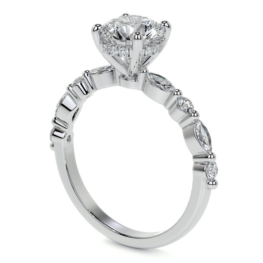 Round and Marquise Single Shared Prong Moissanite Engagement Ring