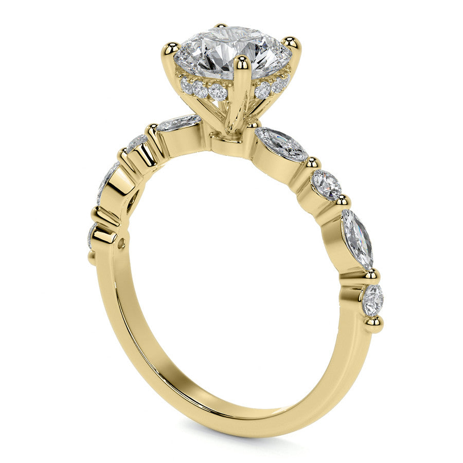 Round and Marquise Single Shared Prong Moissanite Engagement Ring