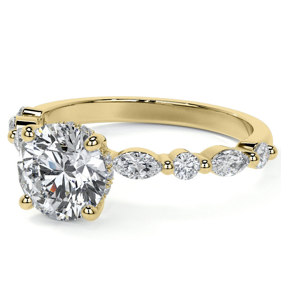 Round and Marquise Single Shared Prong Moissanite Engagement Ring