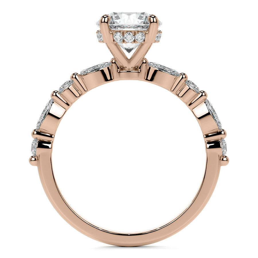 Round and Marquise Single Shared Prong Moissanite Engagement Ring