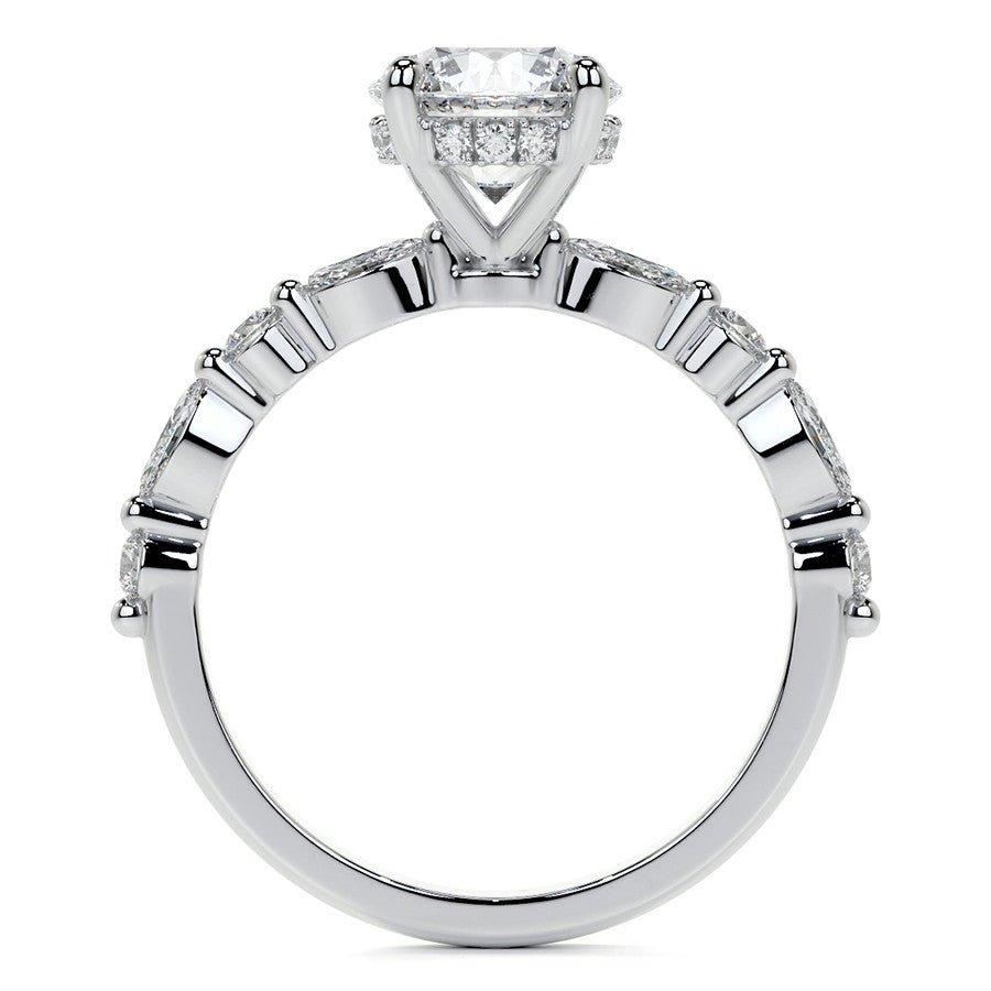 Round and Marquise Single Shared Prong Moissanite Engagement Ring