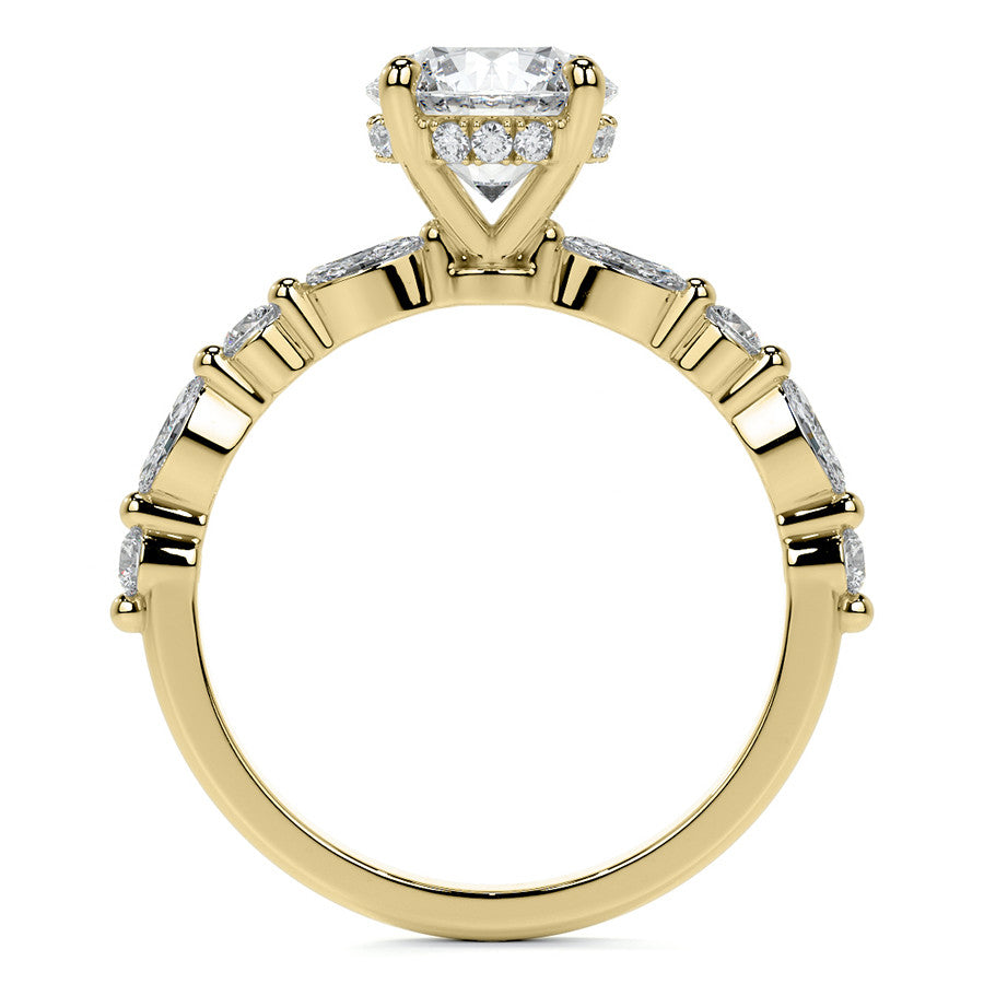 Round and Marquise Single Shared Prong Moissanite Engagement Ring