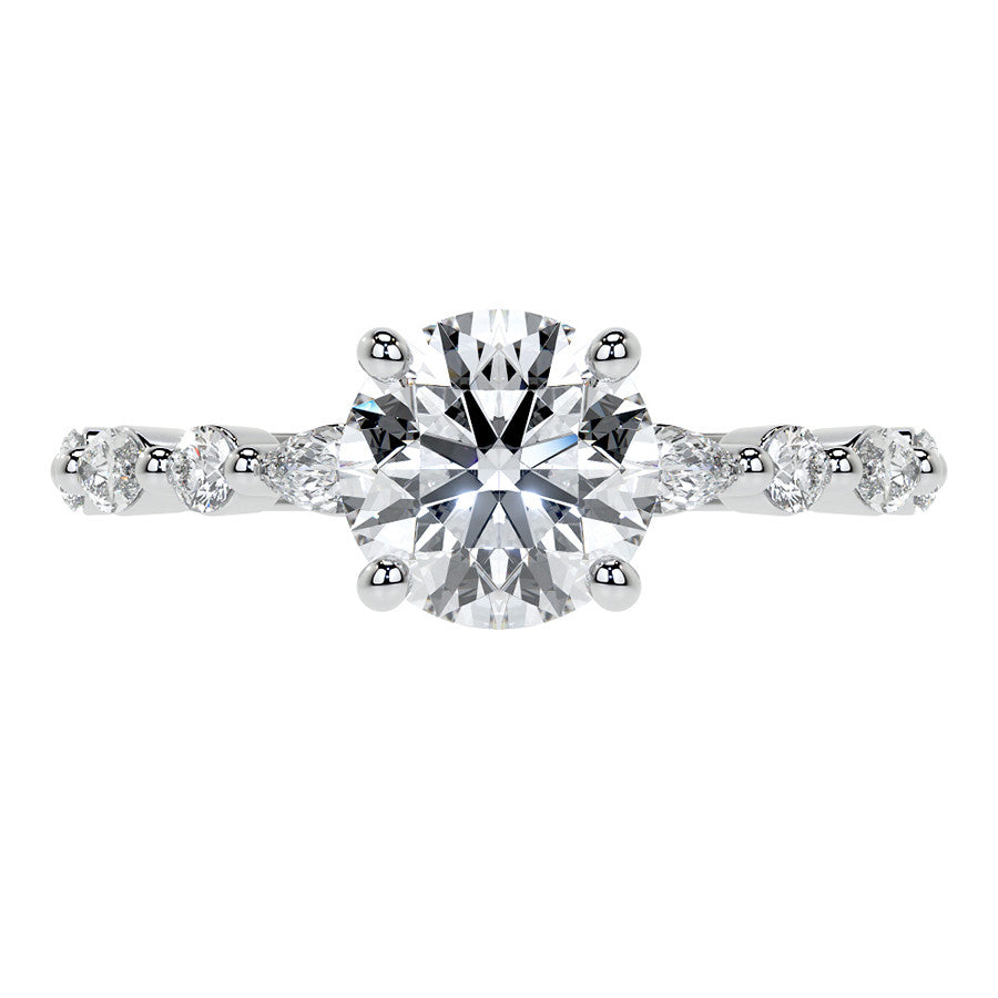Round and Marquise Single Shared Prong Moissanite Engagement Ring