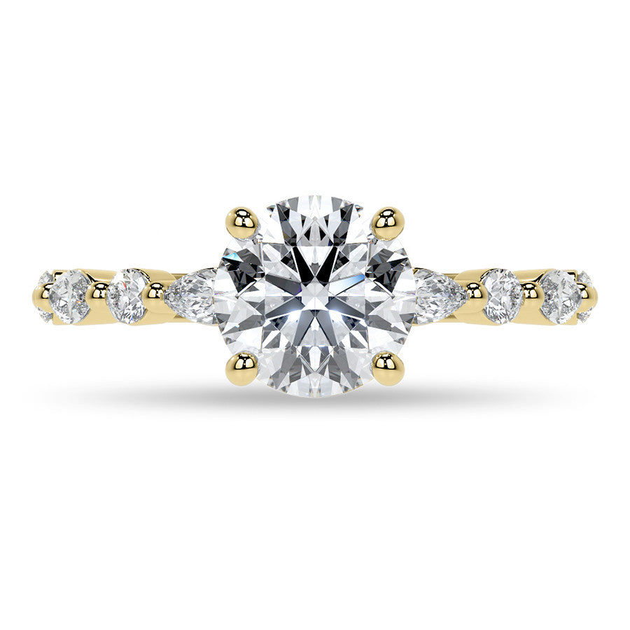 Round and Marquise Single Shared Prong Moissanite Engagement Ring