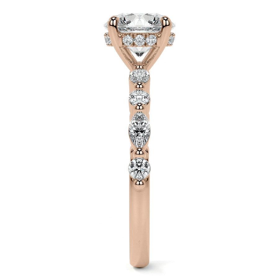 Round and Marquise Single Shared Prong Moissanite Engagement Ring