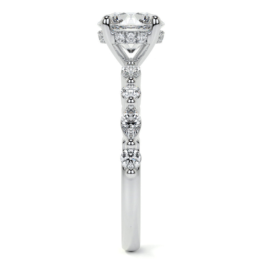 Round and Marquise Single Shared Prong Moissanite Engagement Ring