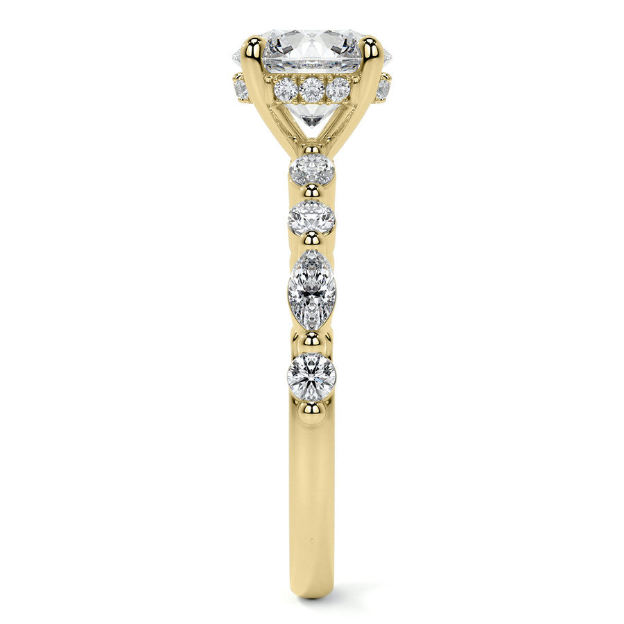 Round and Marquise Single Shared Prong Moissanite Engagement Ring