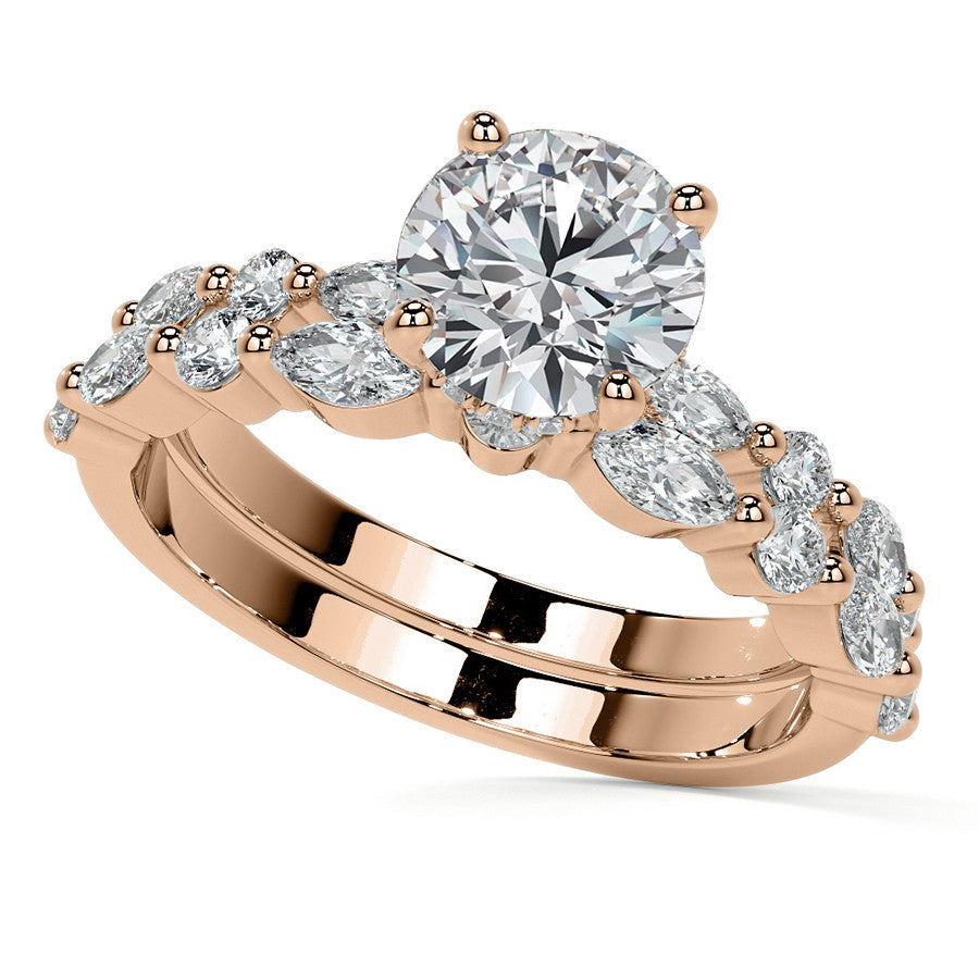 Round and Marquise Single Shared Prong Moissanite Engagement Ring