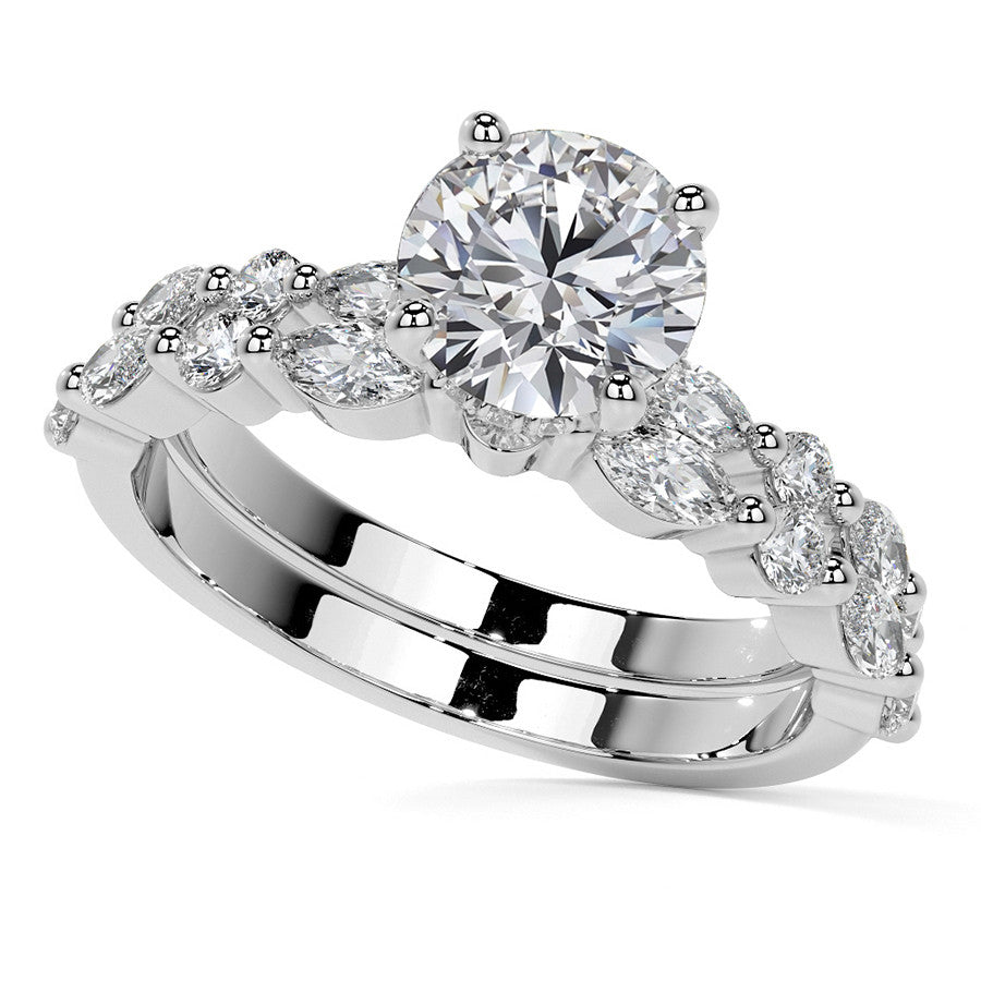 Round and Marquise Single Shared Prong Moissanite Engagement Ring
