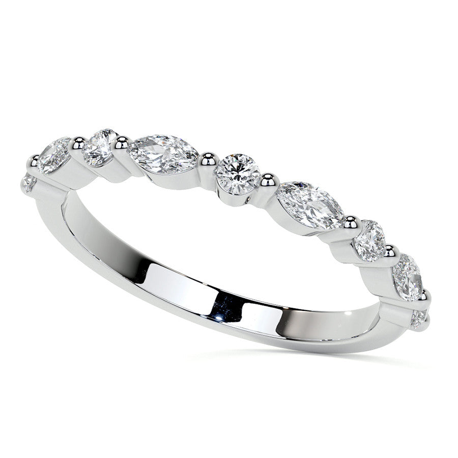 Round and Marquise Single Shared Prong Moissanite Engagement Ring