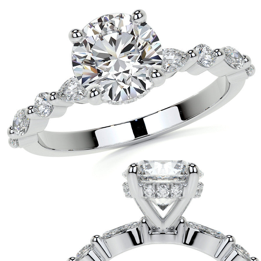 Round and Marquise Single Shared Prong Moissanite Engagement Ring