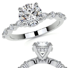 Round and Marquise Single Shared Prong Moissanite Engagement Ring