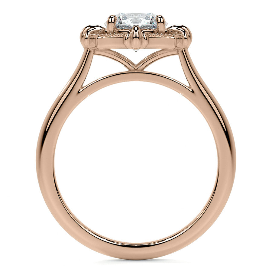 Round Brilliant Moissanite Octagon Halo Engagement Ring with Milgrain
