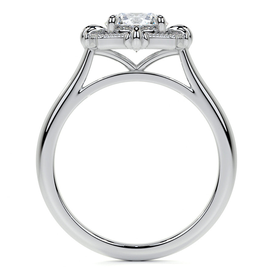 Round Brilliant Moissanite Octagon Halo Engagement Ring with Milgrain