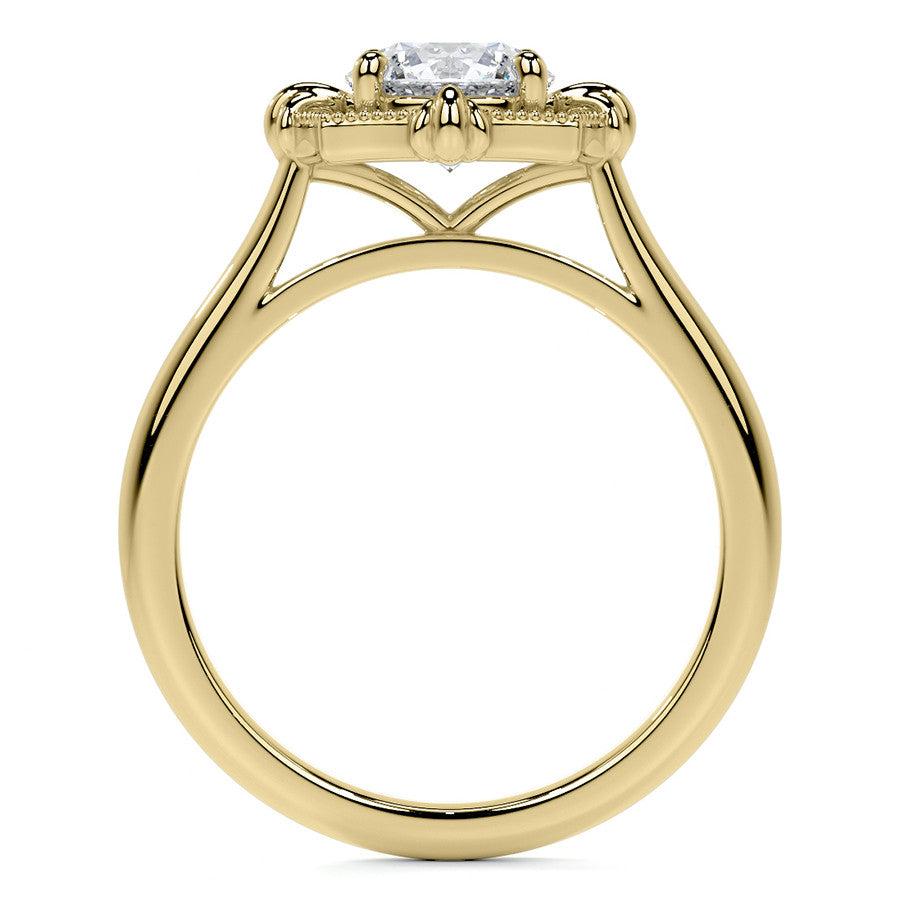 Round Brilliant Moissanite Octagon Halo Engagement Ring with Milgrain