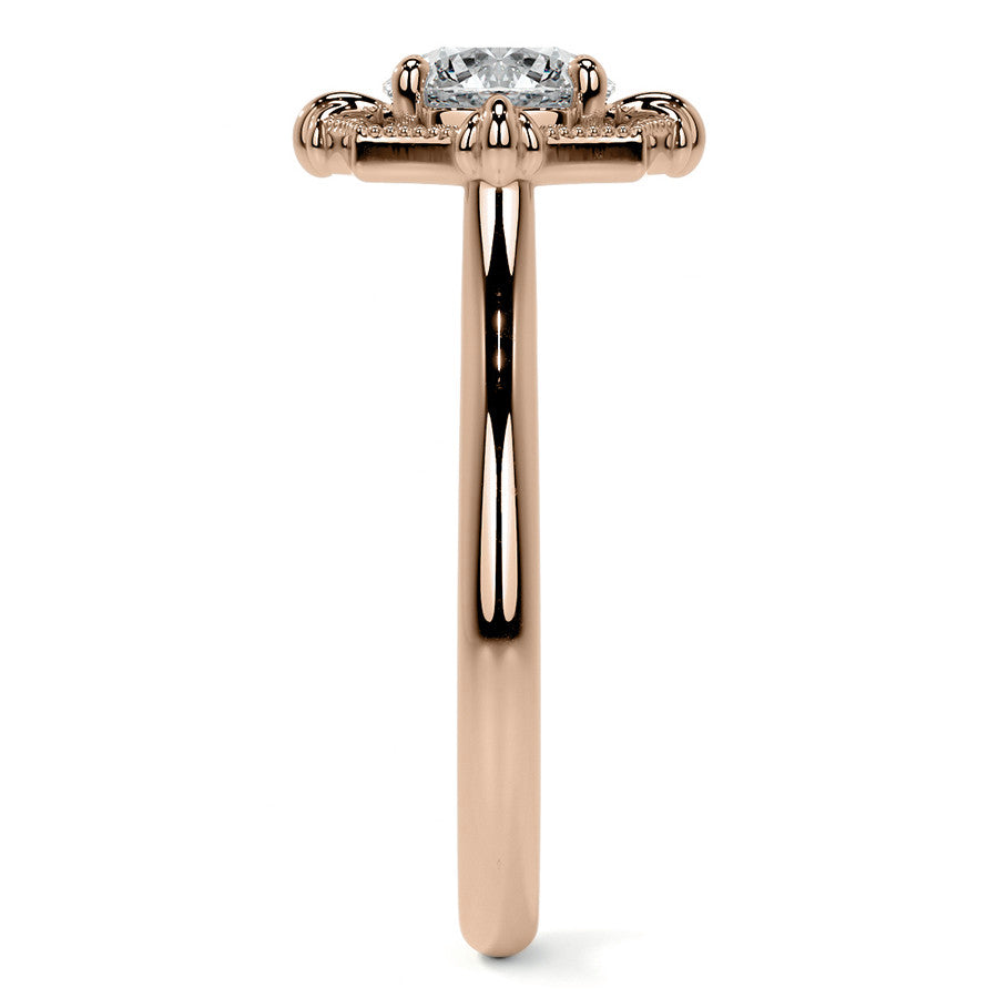 Round Brilliant Moissanite Octagon Halo Engagement Ring with Milgrain