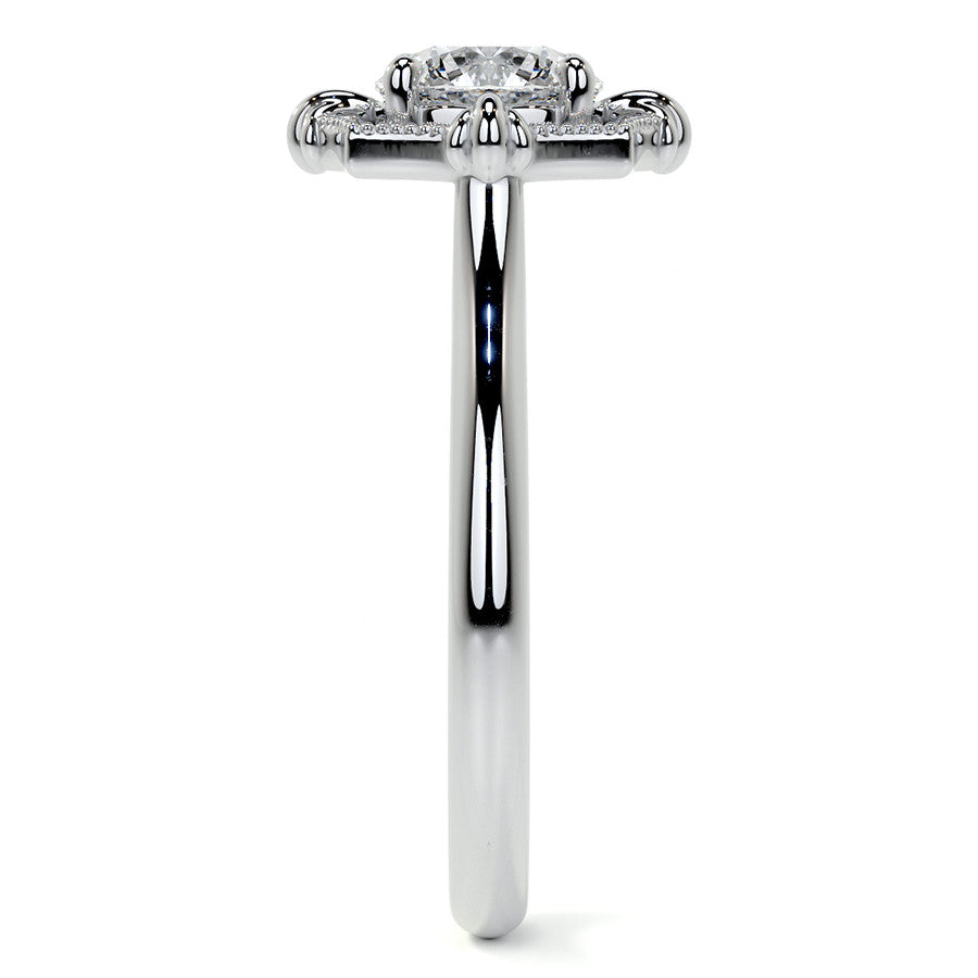 Round Brilliant Moissanite Octagon Halo Engagement Ring with Milgrain