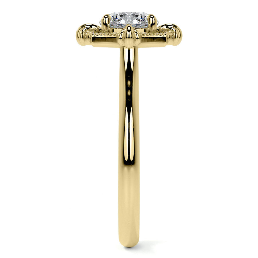 Round Brilliant Moissanite Octagon Halo Engagement Ring with Milgrain