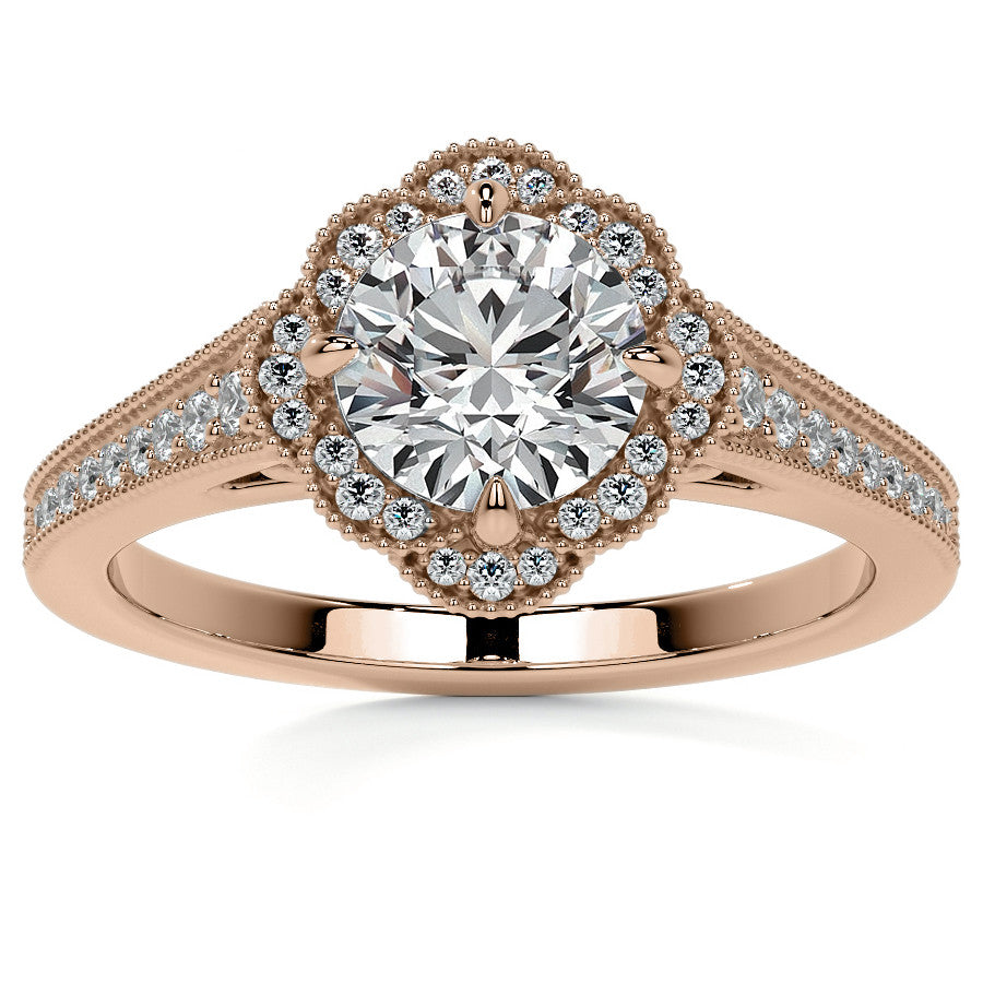 Round Antique Style Halo Moissanite Cathedral Engagement Ring