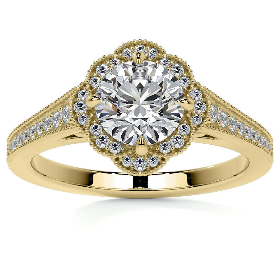 Round Antique Style Halo Moissanite Cathedral Engagement Ring
