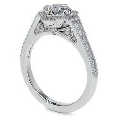 Round Antique Style Halo Moissanite Cathedral Engagement Ring