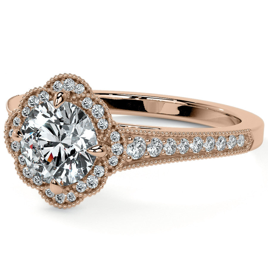 Round Antique Style Halo Moissanite Cathedral Engagement Ring