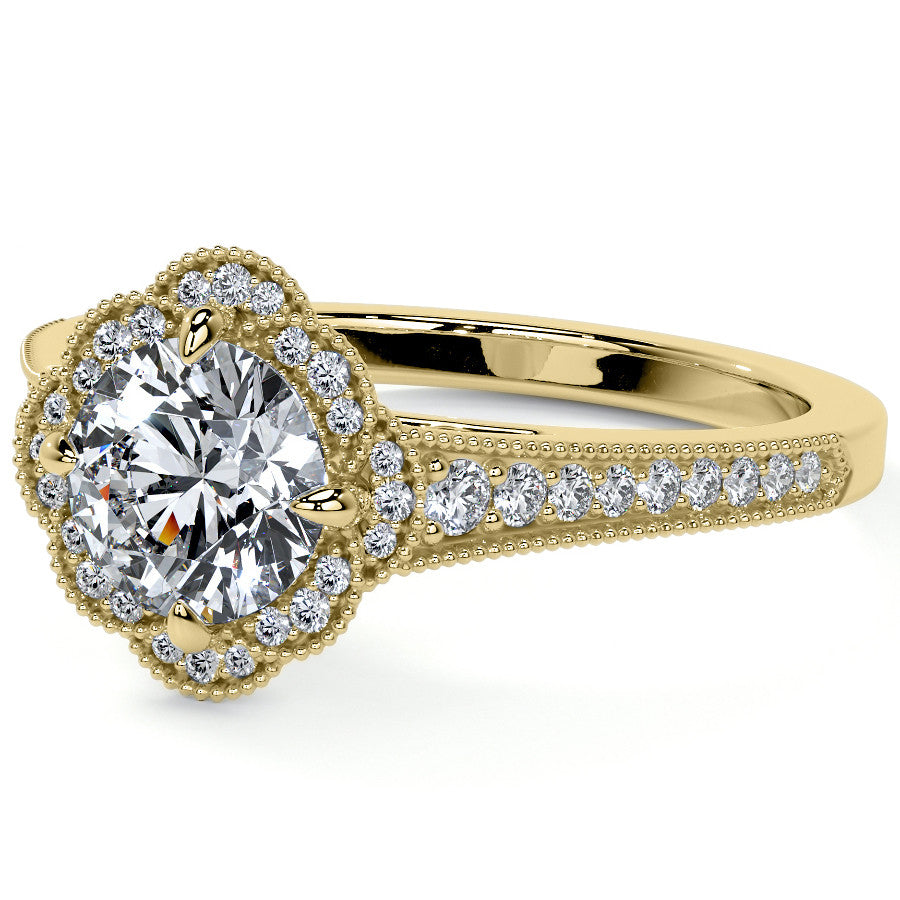 Round Antique Style Halo Moissanite Cathedral Engagement Ring