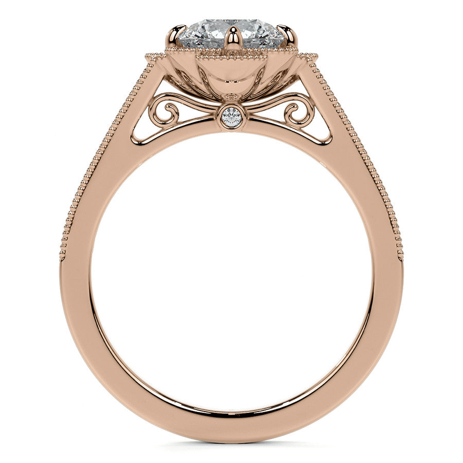 Round Antique Style Halo Moissanite Cathedral Engagement Ring