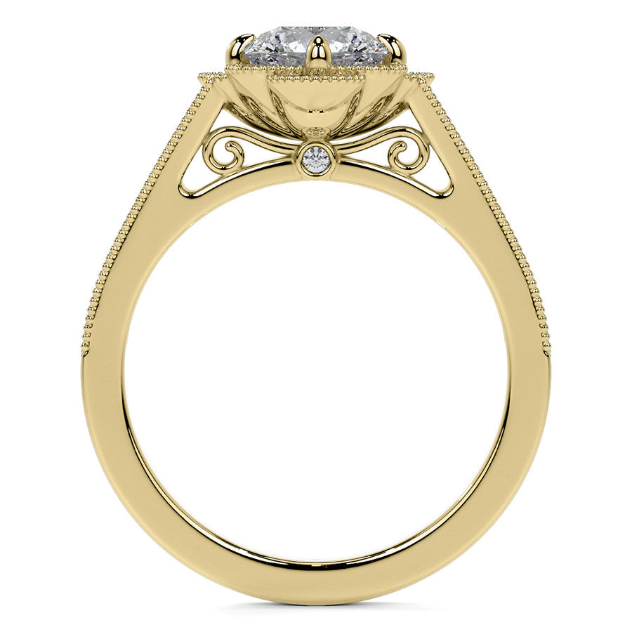 Round Antique Style Halo Moissanite Cathedral Engagement Ring