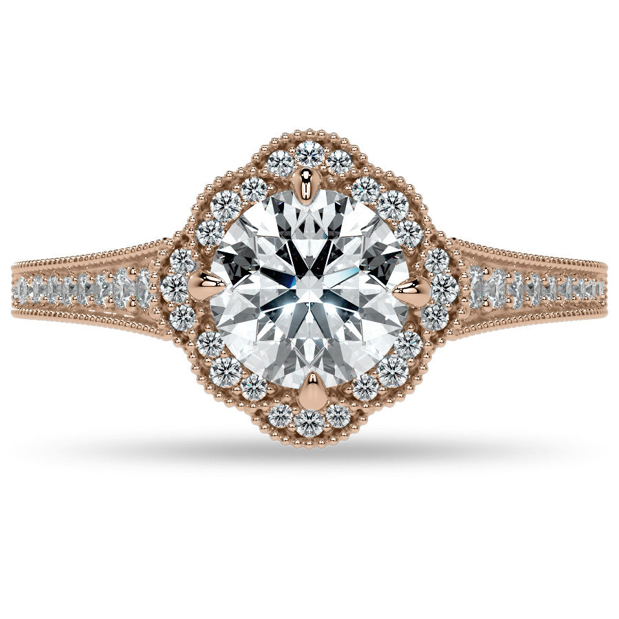 Round Antique Style Halo Moissanite Cathedral Engagement Ring