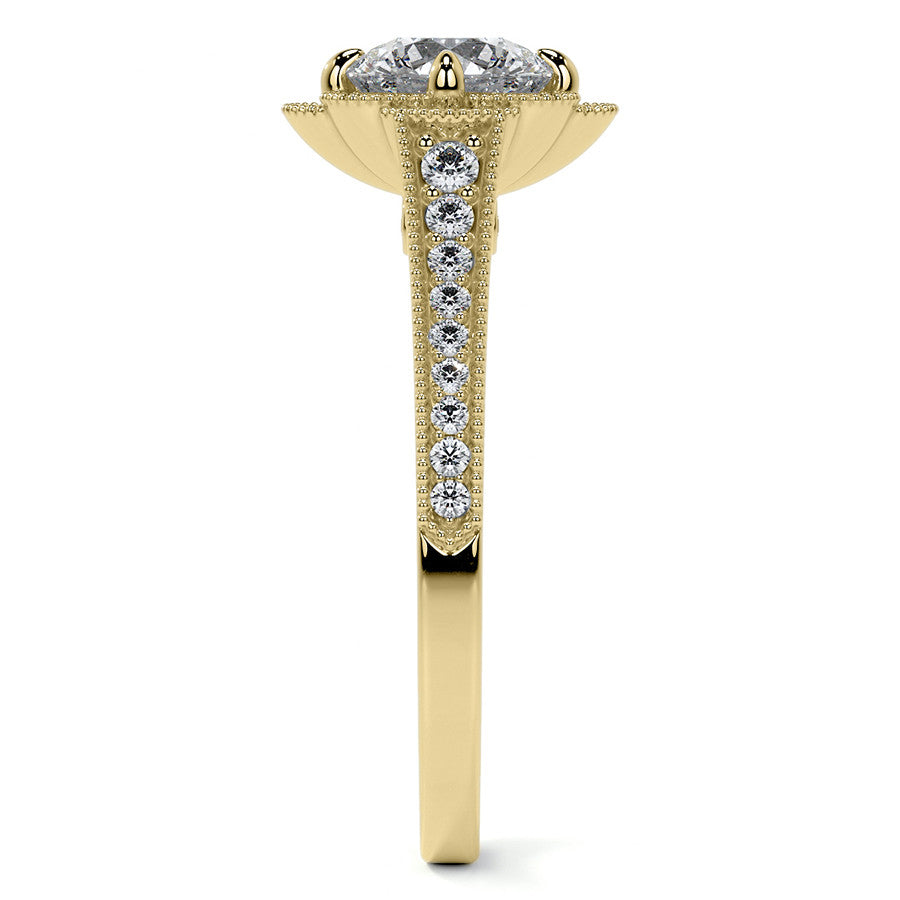 Round Antique Style Halo Moissanite Cathedral Engagement Ring
